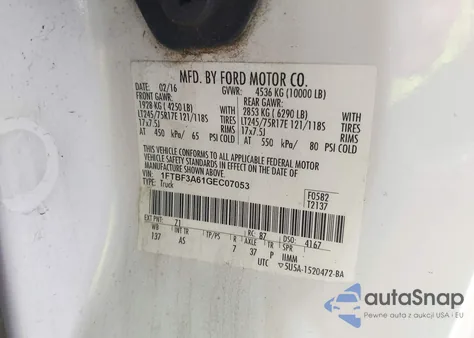 2016 Ford F-350 Xl из США, поврежденный, VIN 1FTBF3A61GEC07053